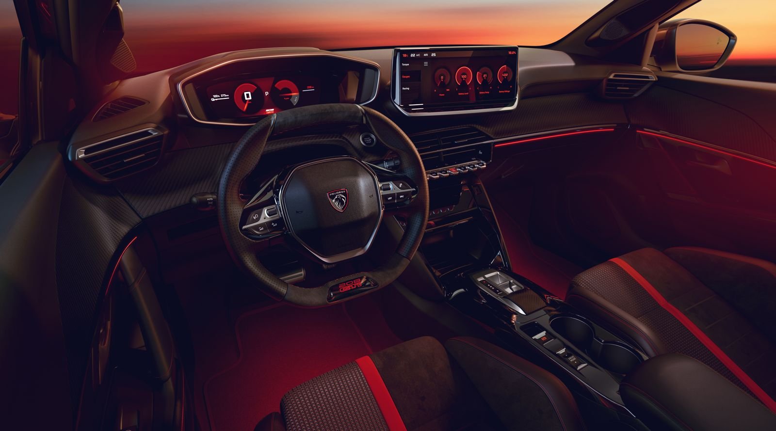 L'intérieur de cette nouvelle Peugeot e-208 GTi électrique. ©Peugeot