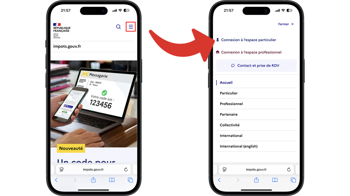 Accéder à l'écran de connexion de l'espace particulier © Clubic