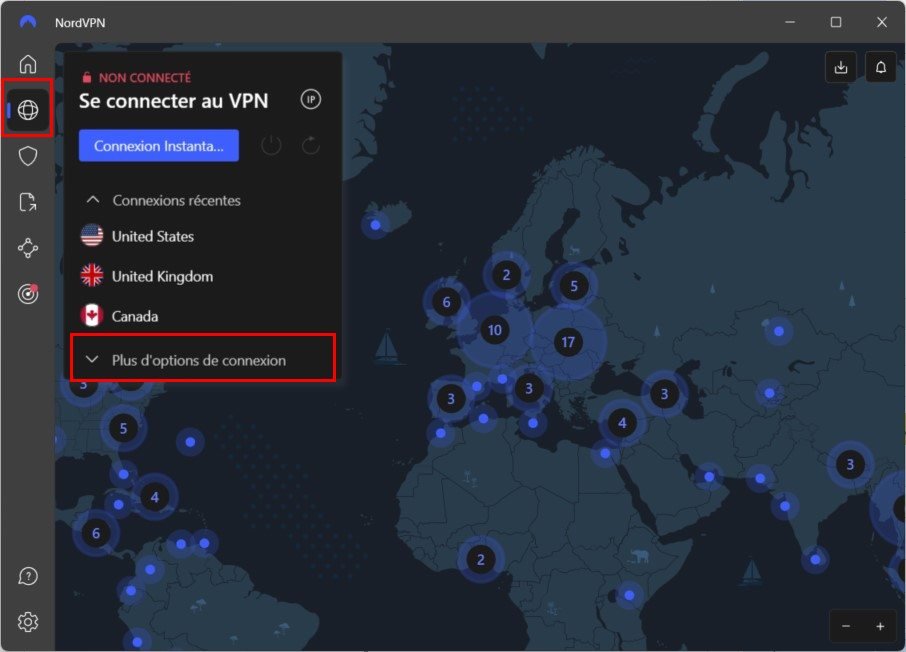 NordVPN - L'interface de connexion