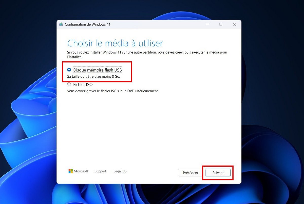 Choisissez un support d'installation pour Windows 11 24H2 © Clubic