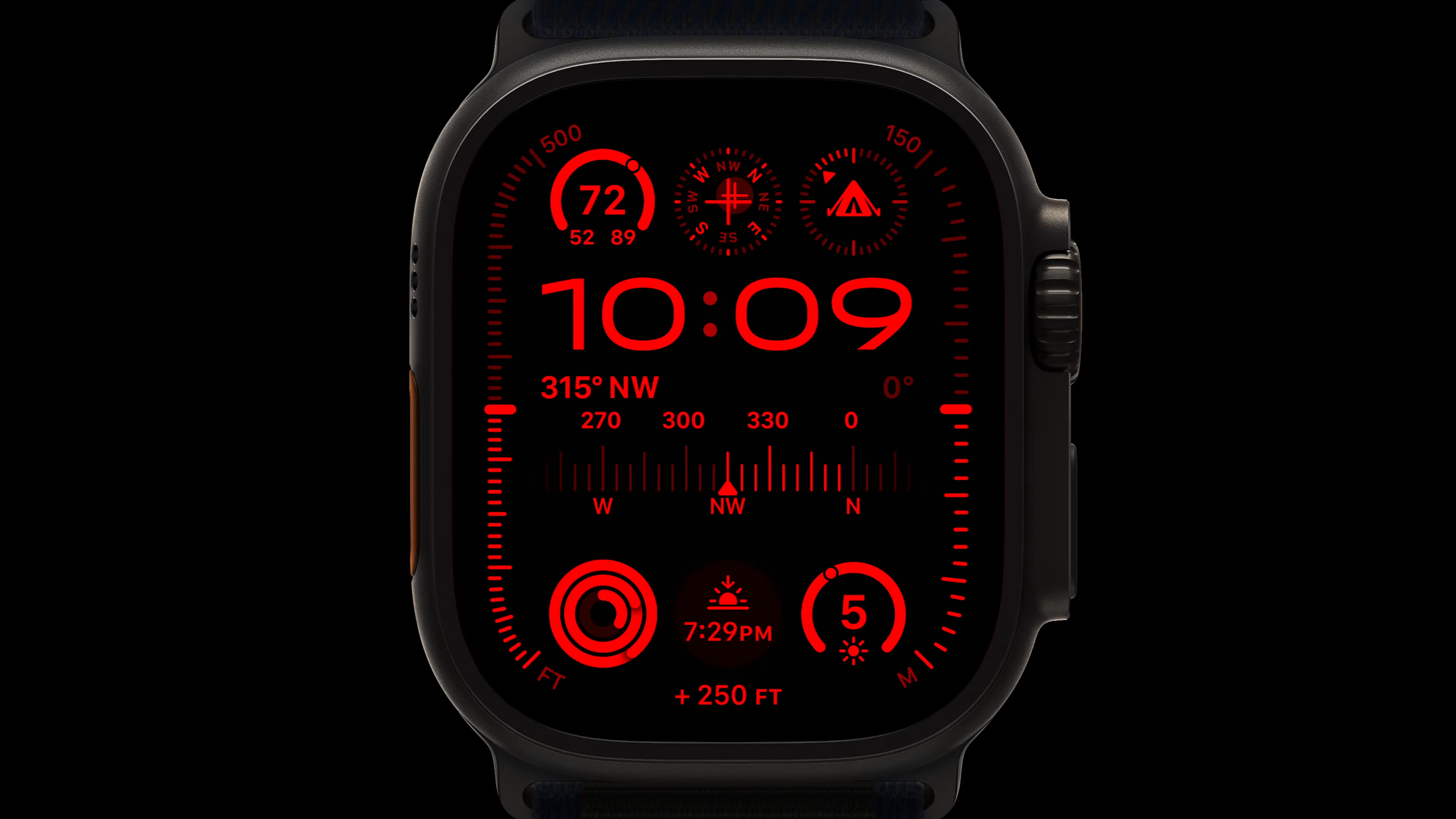 Le « mode nuit », qui passe le cadran de la montre en rouge et noir © Apple