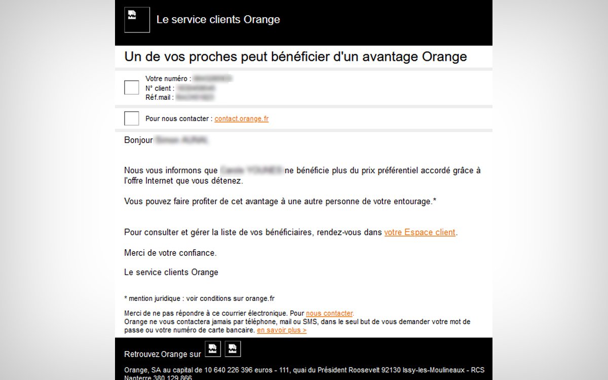 Capture d'écran de l'e-mail frauduleux © PhonAndroid