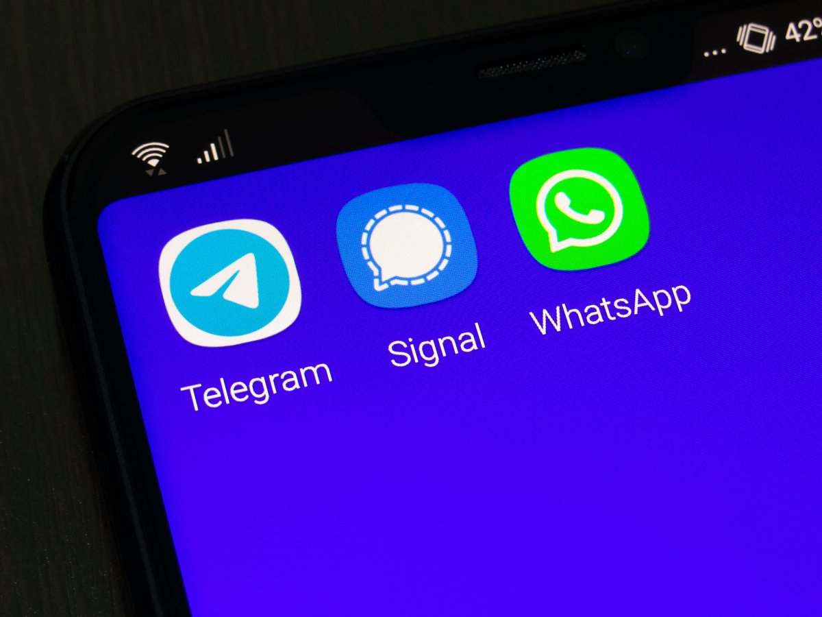 Les icônes de Telegram et Signal apparaissent sur un smartphone © Leonidas Santana / Shutterstock.com