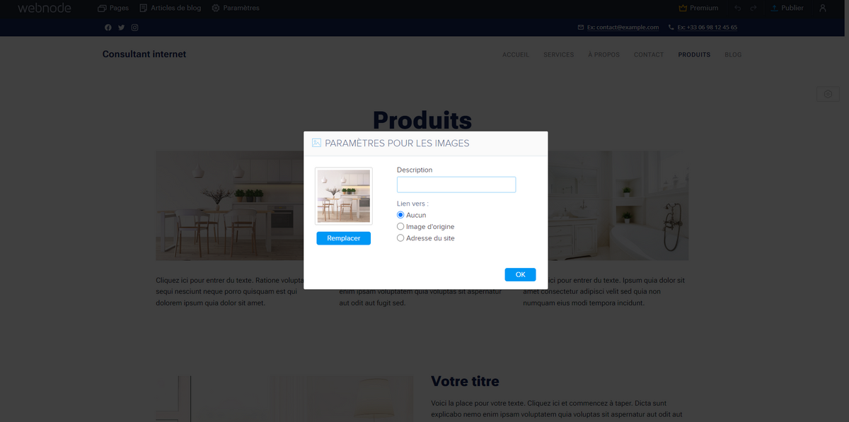 Webnode paramètres images