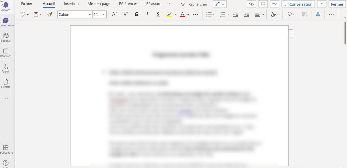 Microsoft Teams Traitement de texte