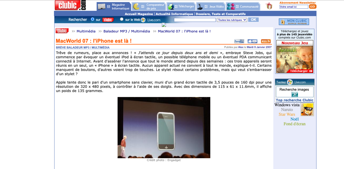 L'annonce de l'iPhone sur Clubic