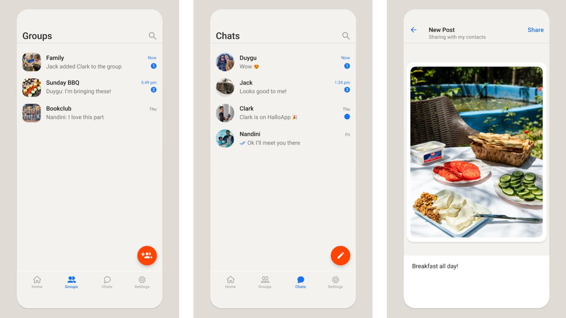 L'interface de HalloApp