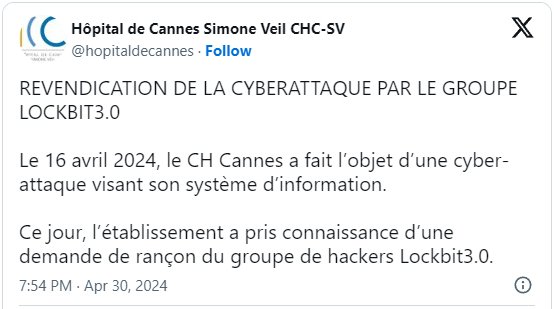 Tweet officiel annonçant la rançon © CHC-SV sur X.com