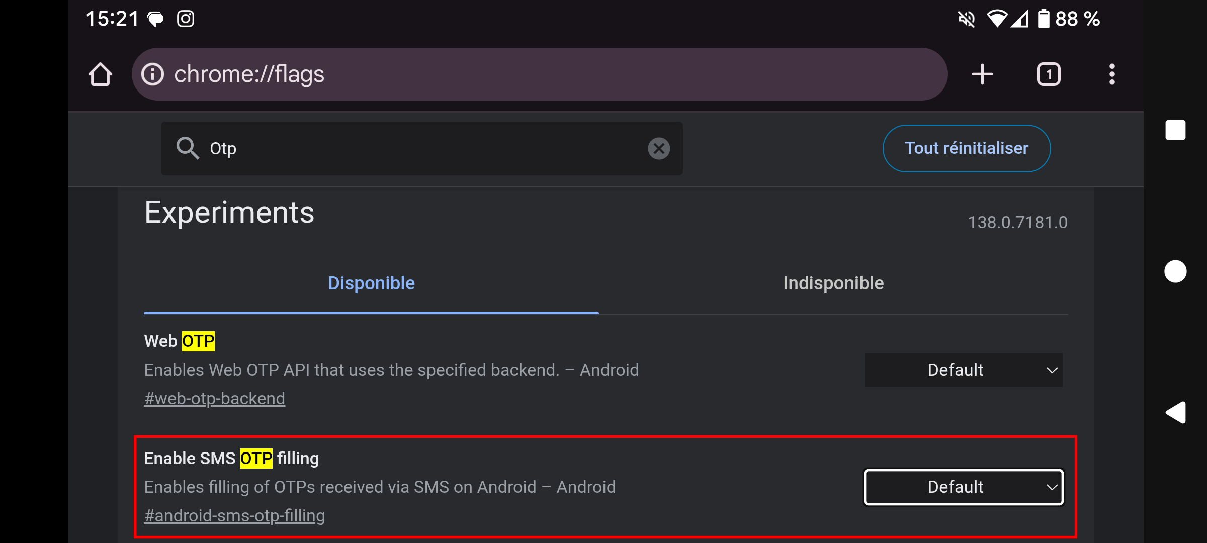 Dans la dernière version Canary de Chrome pour Android, vous pouvez activer un nouveau flag pour autoriser le navigateur à importer directement les codes A2F reçus par SMS. © Clubic