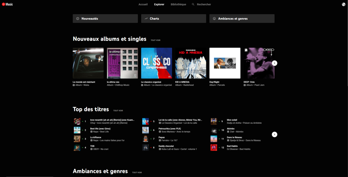 YouTube Music - L'interface web