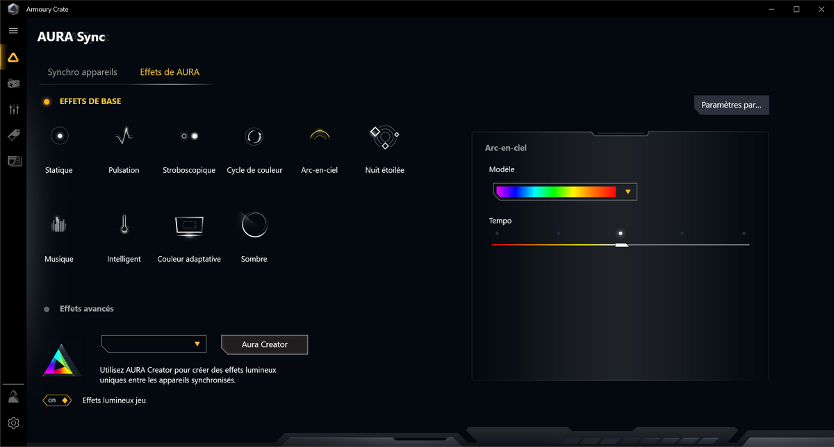 Limité aux seuls réglages « lumineux », Armoury Crate est moins convaincant © Nerces pour Clubic