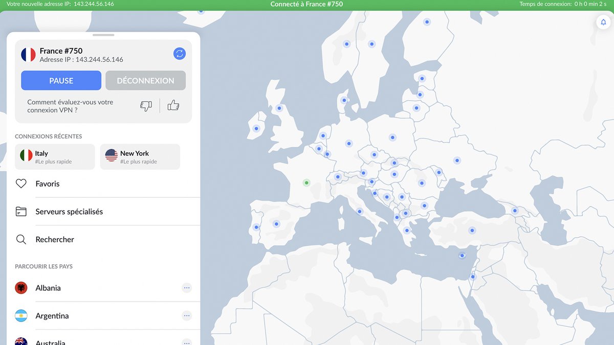 Choisissez parmi 5600 serveurs dans 60 pays. 