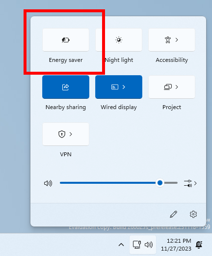 La fonctionnalité d'économie d'énergie sera aussi accessible depuis la barre des tâches © Capture d'écran Microsoft