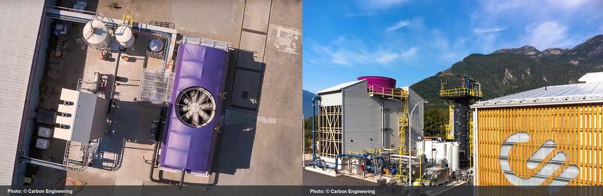 Un aperçu de l'installation avec, à gauche plus distinctement, le fameux ventilateur qui tourne comme une unité de climatisation géante (© Carbon Engineering)