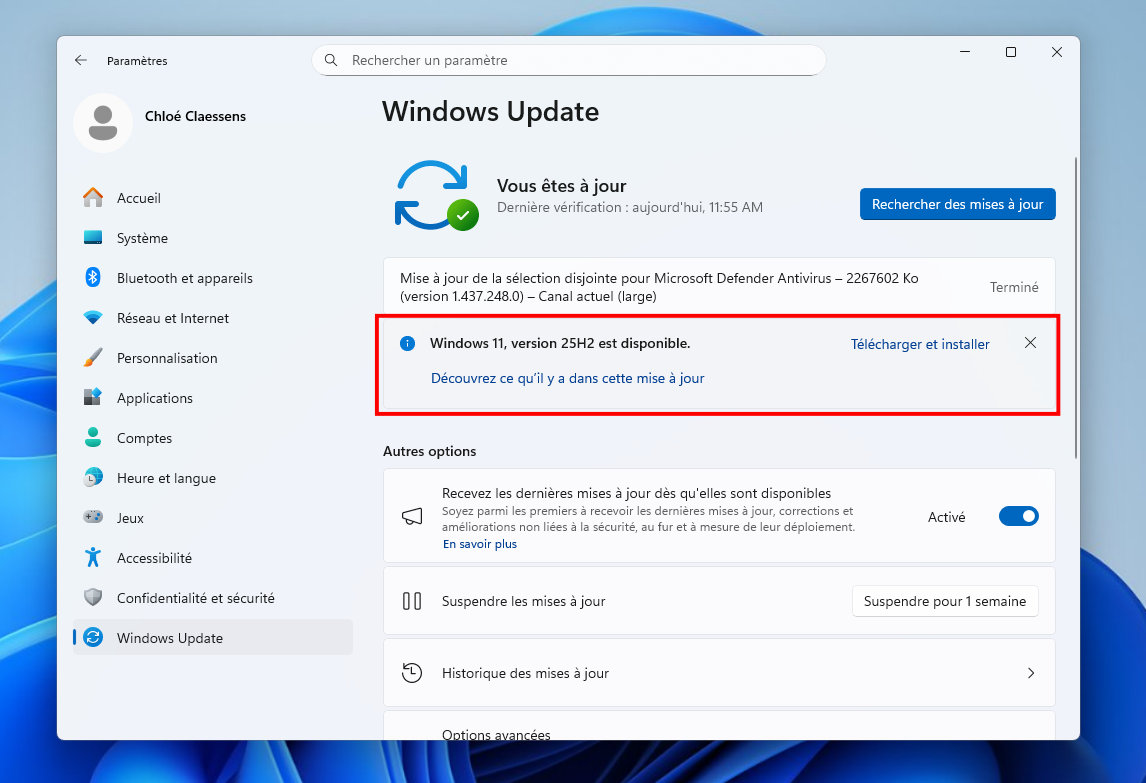 Téléchargez et installez Windows 11 25H2. © Clubic