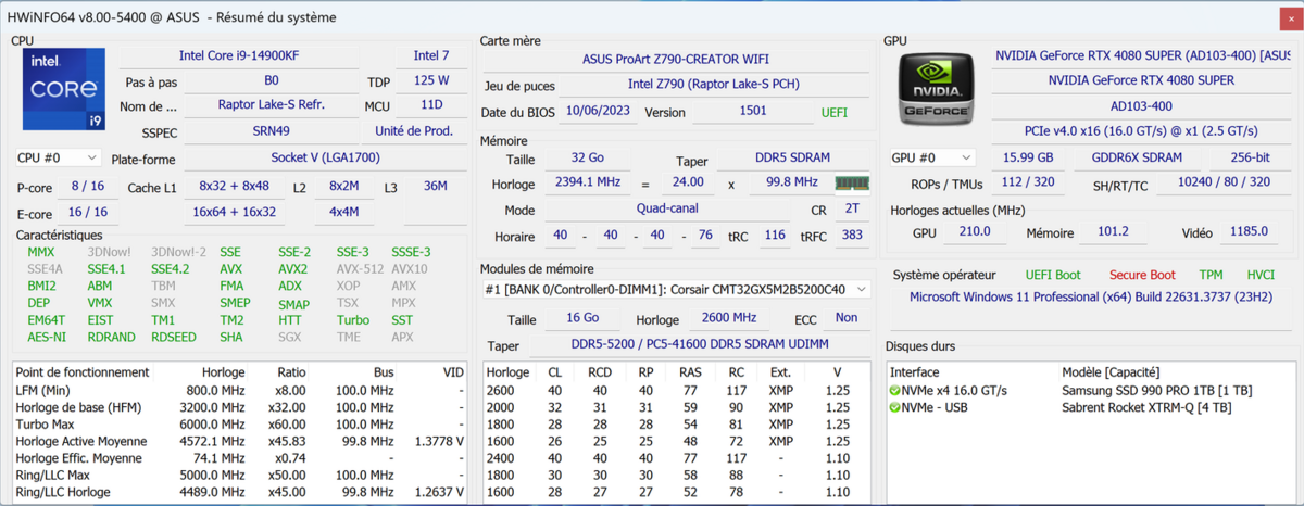 HWiNFO fait le point sur la configuration de ce PC NVIDIA Studio ProArt © Clubic