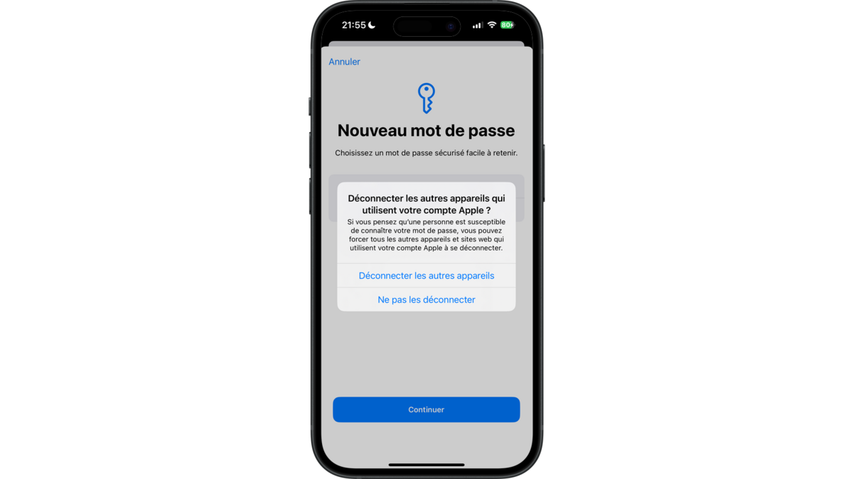 Choisir de déconnecter ou non les appareils et sites web connecté au compte Apple © Clubic