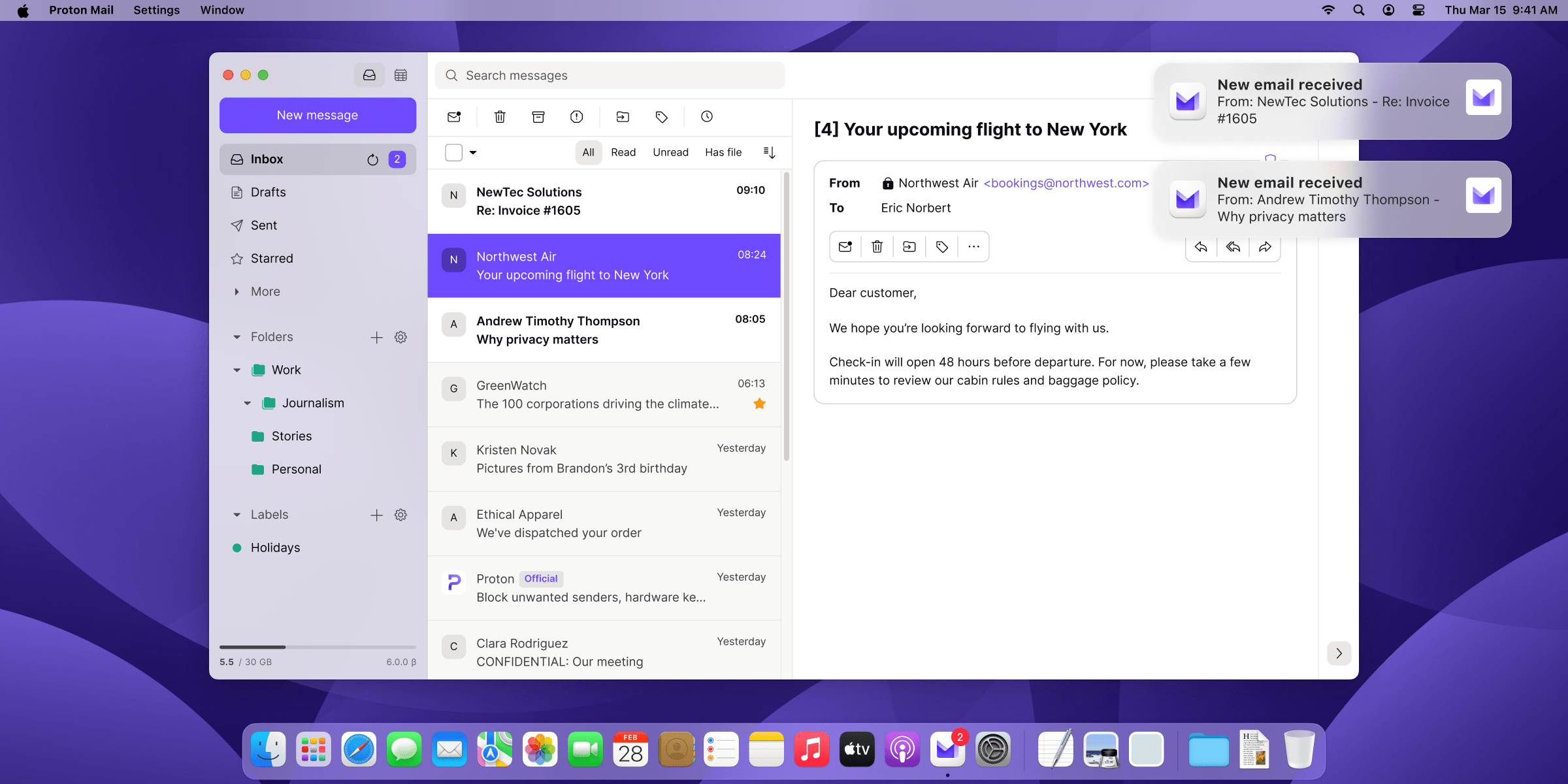Proton Mail pour macOS © Proton AG