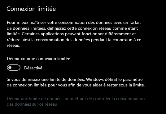 Windows 10 connexion limitée