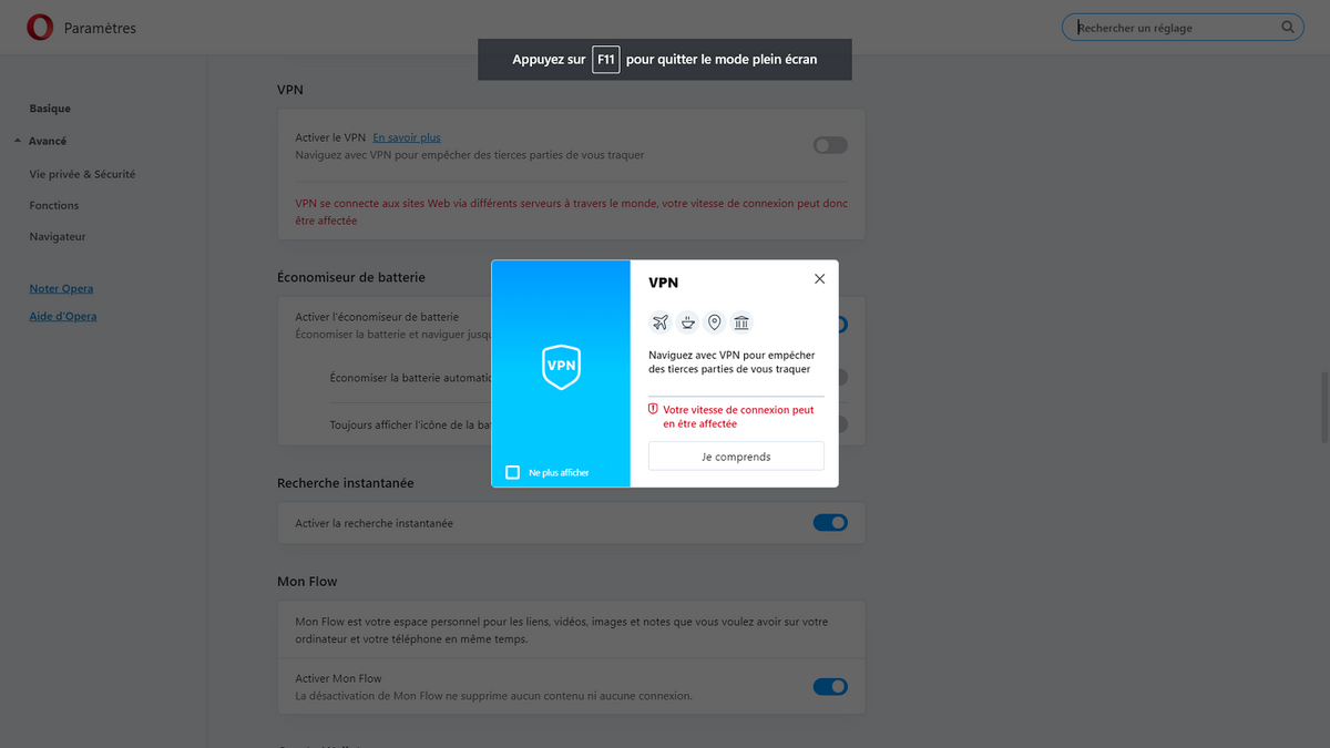 Opera intègre un VPN en son sein.