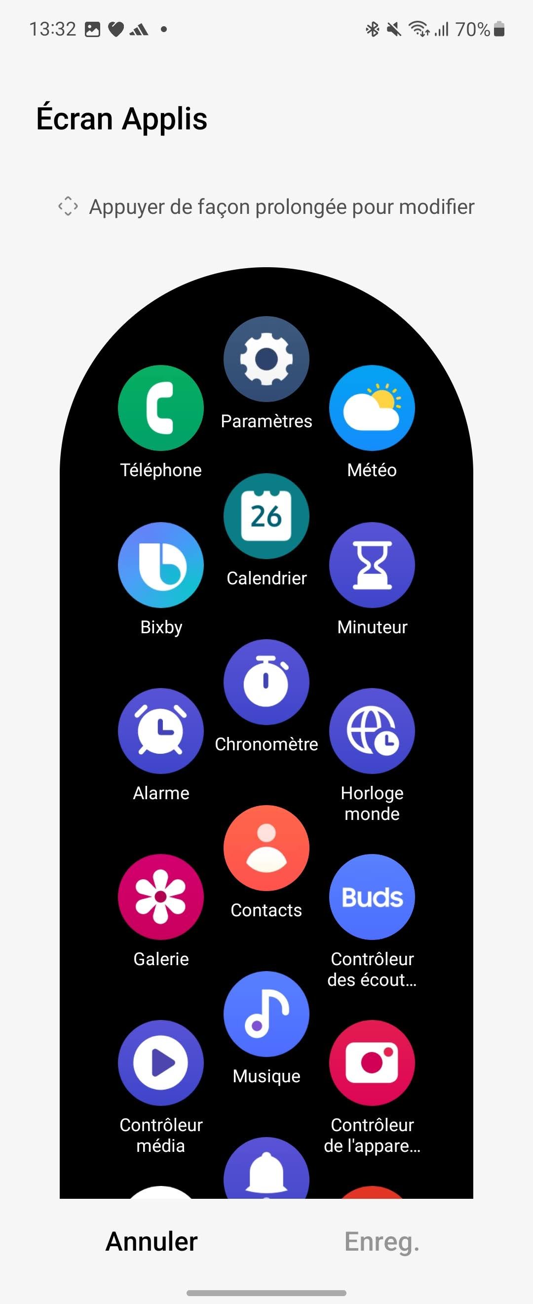 Galaxy Wearable - Menu cadran