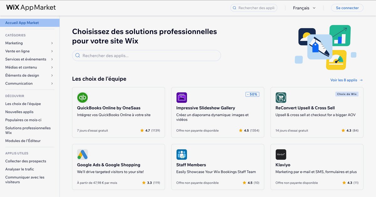 De nombreuses extensions proposées. ©Wix