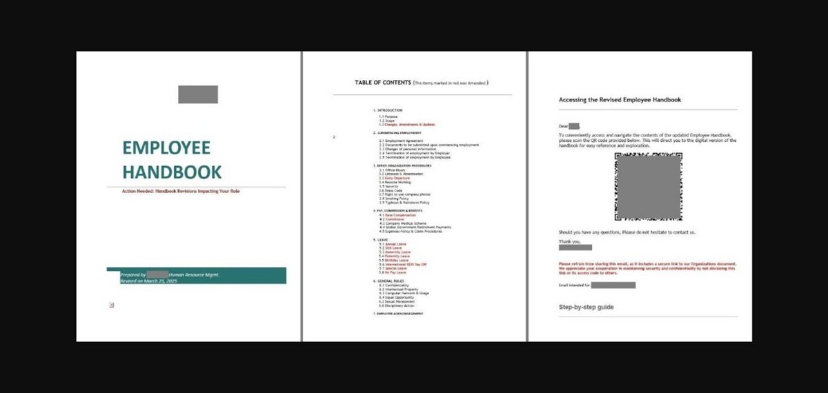 Le manuel de l'employé, avec le QR code malveillant, sur la droite © Kaspersky