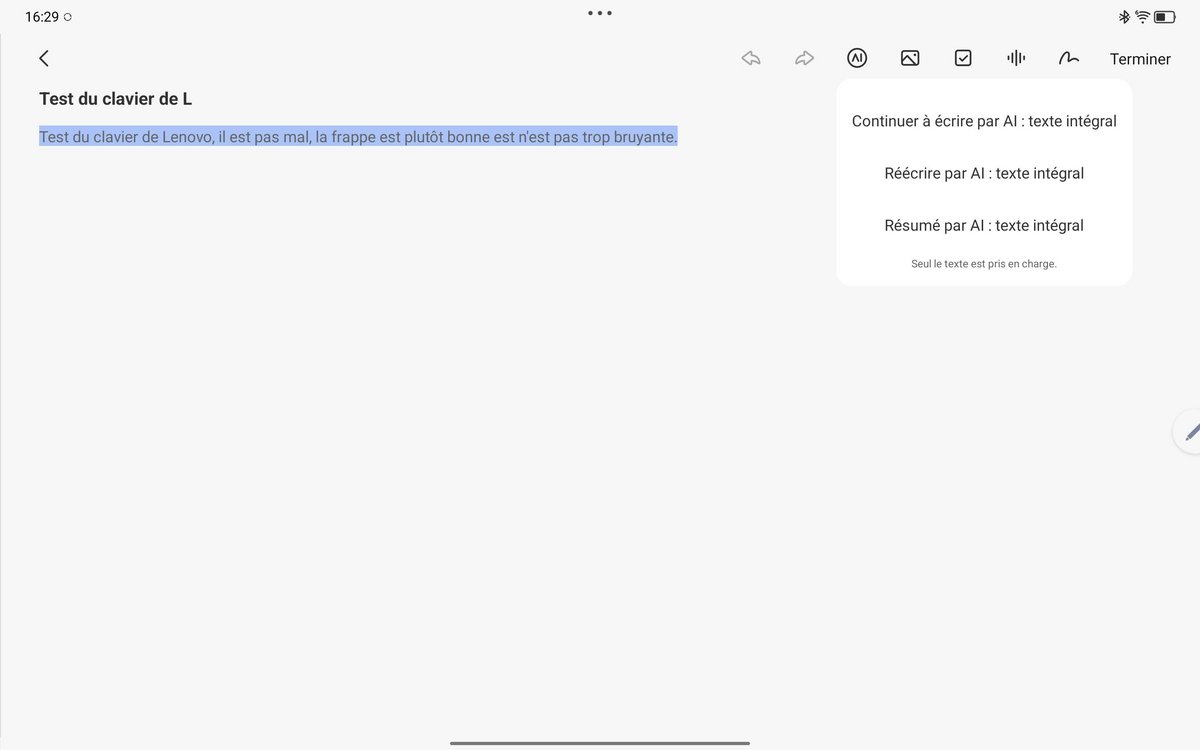 Lenovo Yoga Tab Plus IA Texte