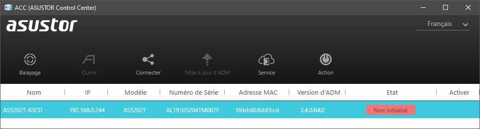 L'Asustor Control Center est l'application de choix pour débuter l'installation du NAS © Nerces pour Clubic