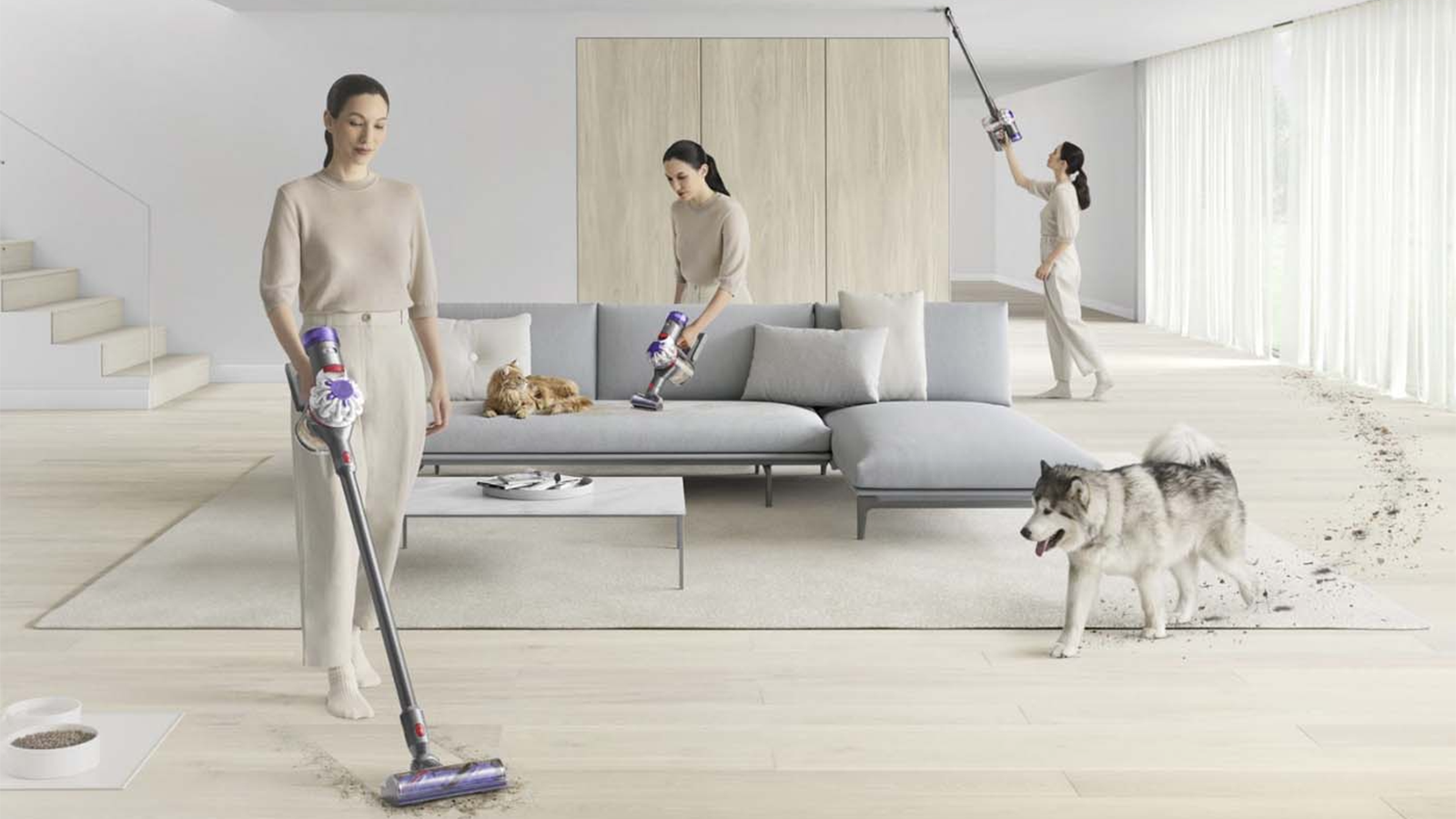 Le Dyson V8 Origin est particulièrement adapté à l'aspiration des poils d'animaux. © Dyson