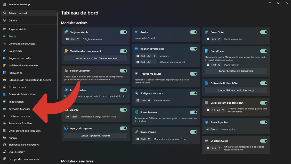 Cliquez sur "Keyboard Manager" © Benoit Baylé