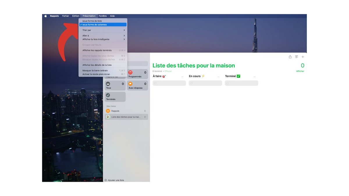 Transformer une liste de rappels en tableau Kanban sur macOS