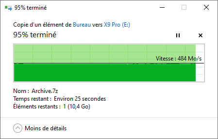 Débits en écriture sur une copie avec l'Explorateur de Windows © Nerces pour Clubic