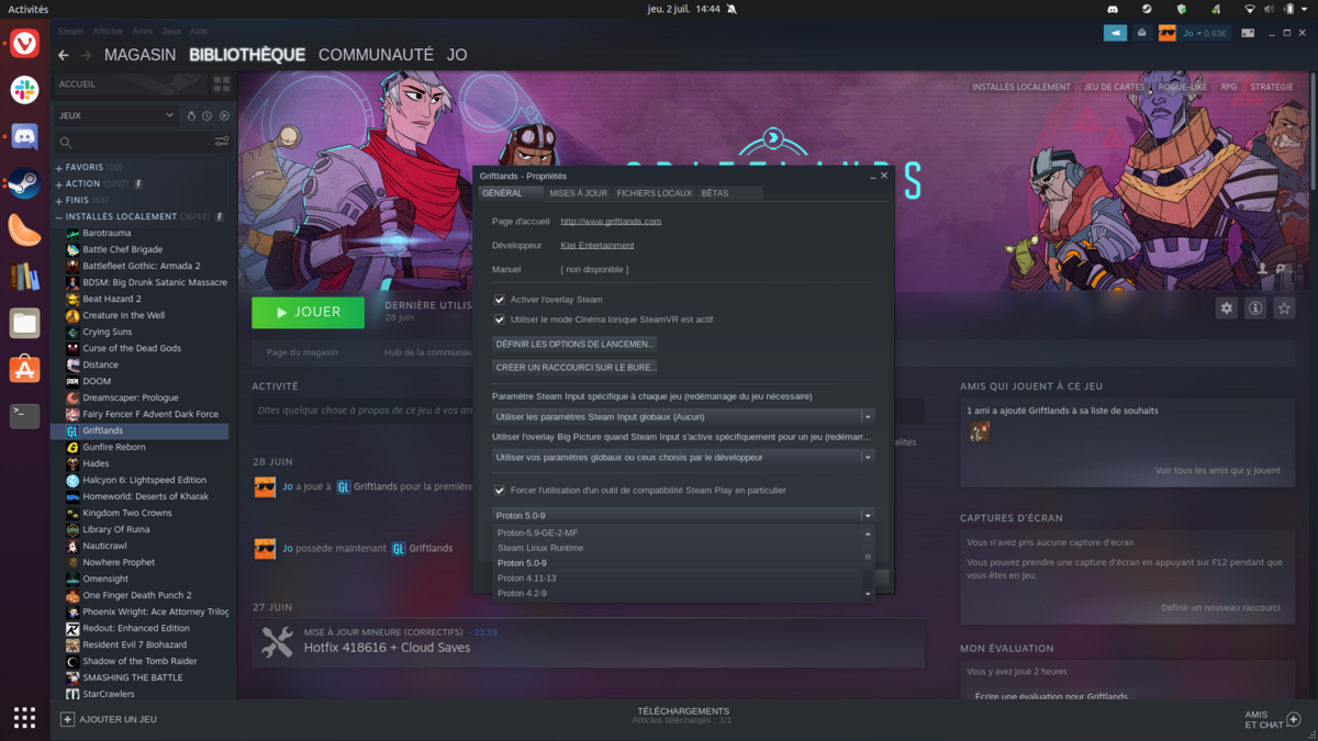 Activation Proton sur jeu Linux