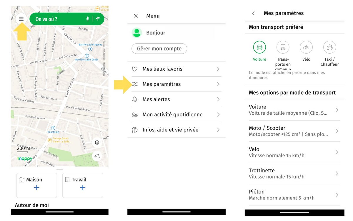 Configurez vos moyens de transport © Mappy / Groupe RATP