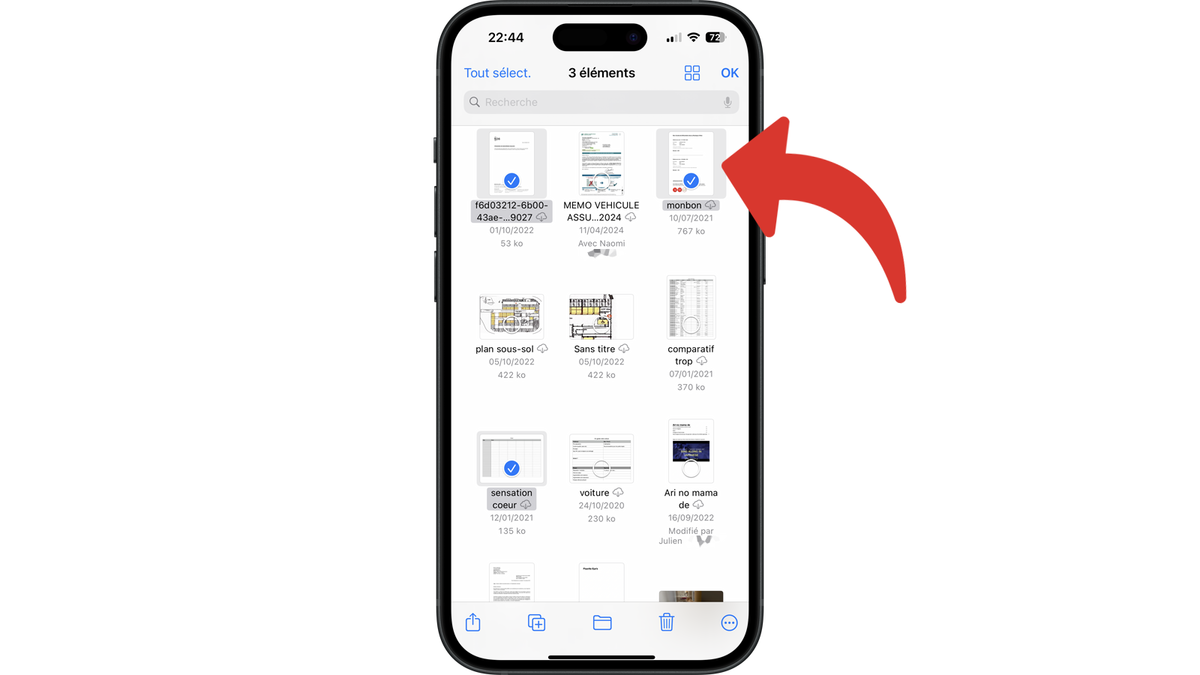 Sélectionner fichiers à supprimer dans iOS © Clubic