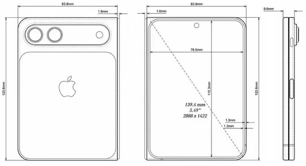 Les dimensions de l'iPhone Fold lorsqu'il est replié. © iPhone-ticker