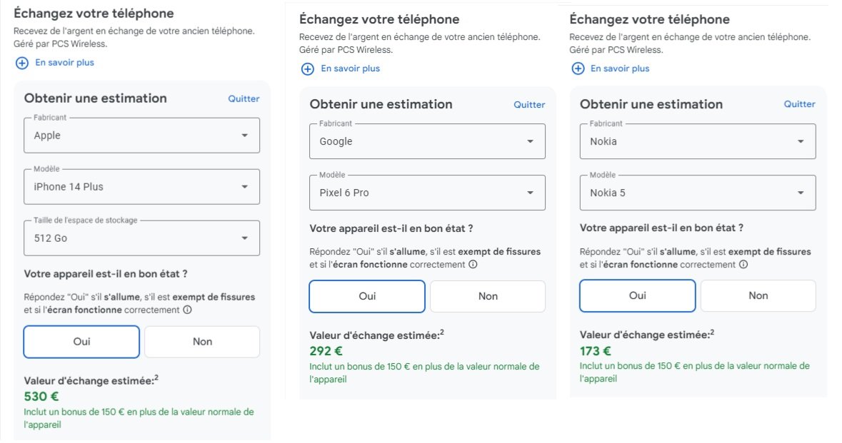 Quelques estimations pour l'achat d'un Pixel 8a via le rachat d'un autre smartphone © Alexandre Boero / Clubic