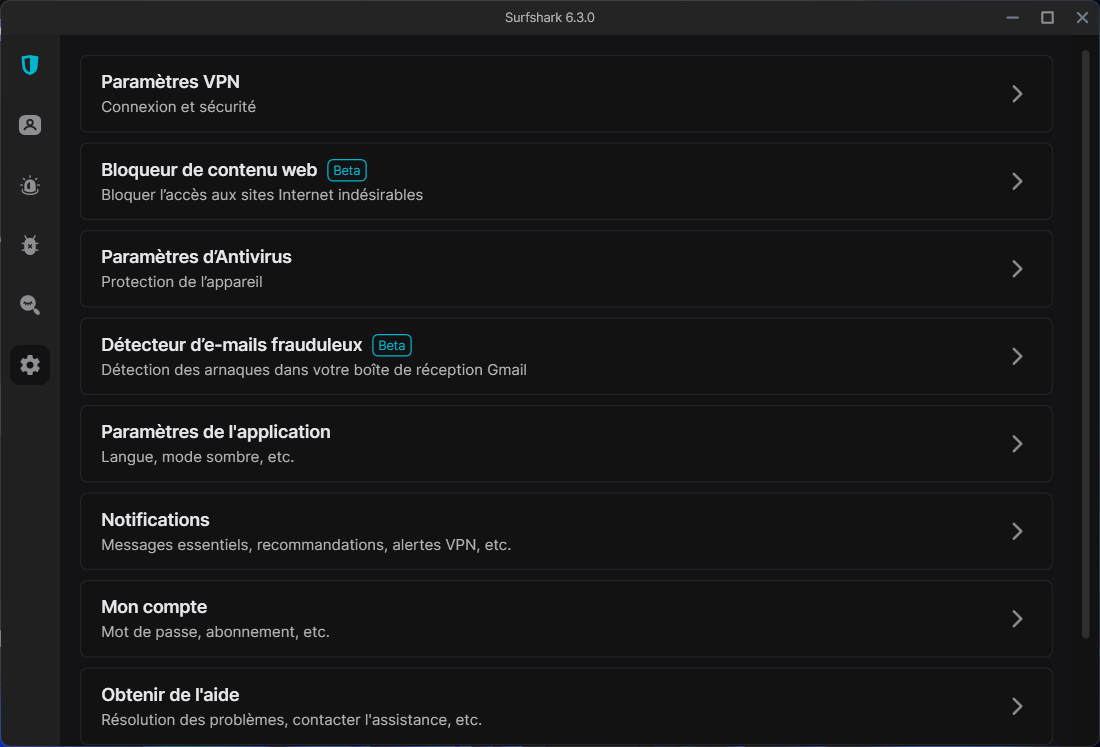 Surfshark VPN - Les paramètres avancés. © Clubic