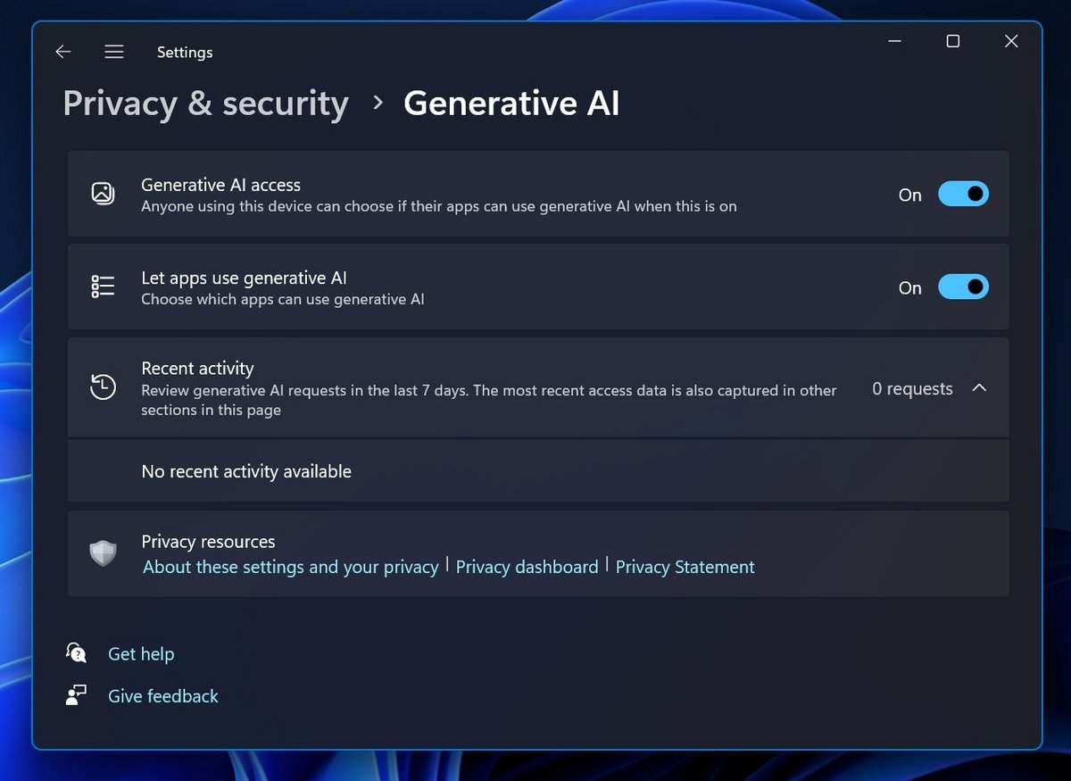 « Generative AI » sera remplacé par Windows Intelligence à terme. © Windows Latest