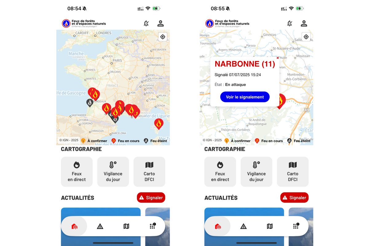 L'application Feux de Forêt. ©Capture d'écran / Clubic