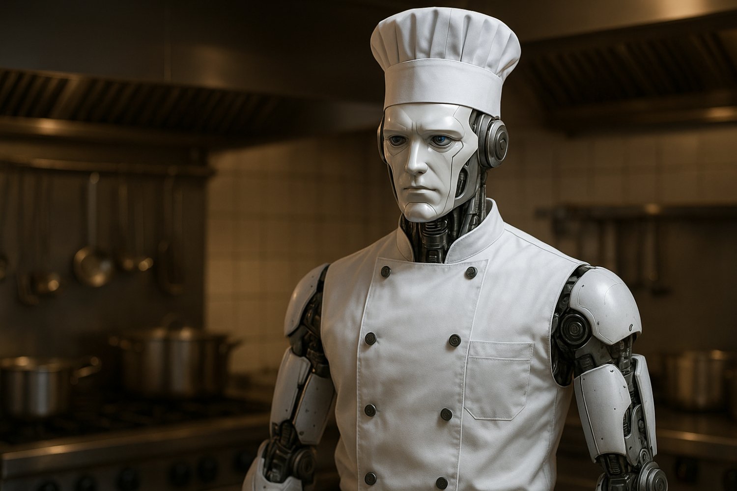Image générée par intelligence artificielle (IA) d'un robot chef de cuisine.  ©DALL-E via ChatGPT