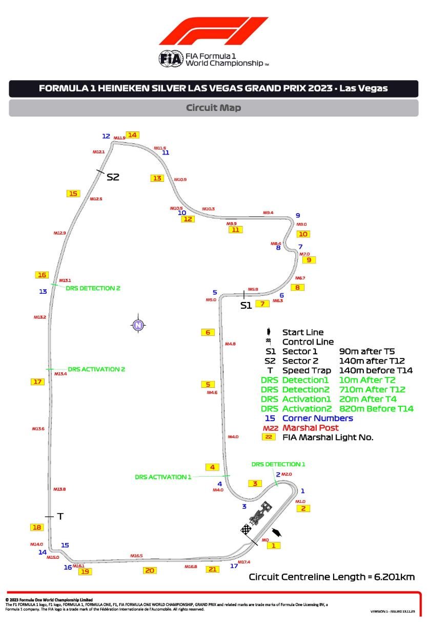 Le tracé de Las Vegas, long de 6,2 km, avec une ligne droite de près de 2 km... © FIA