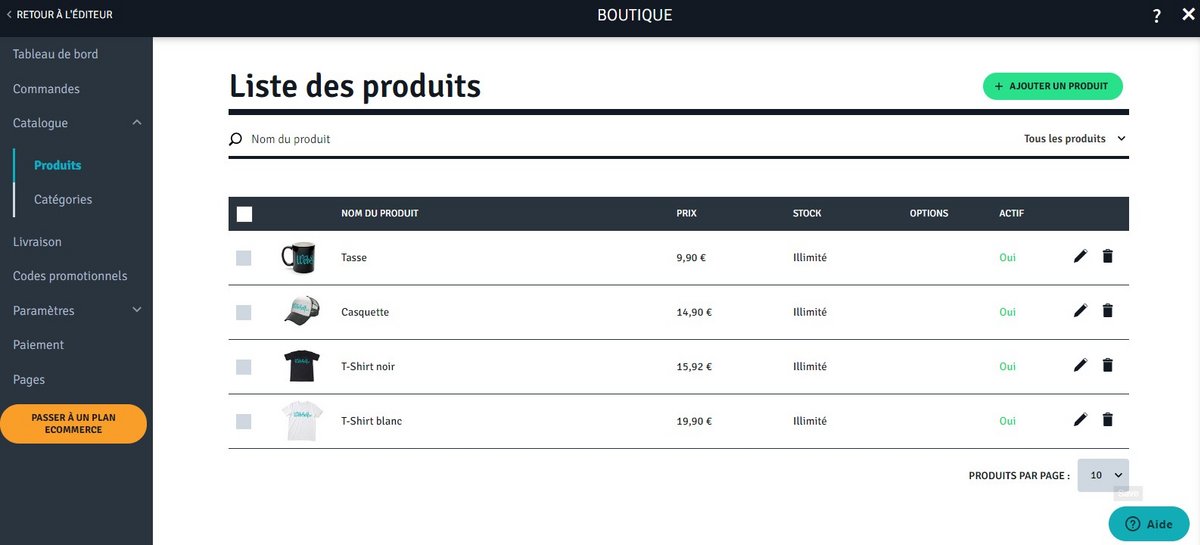 WebSafe : ajout d'un catalogue produits