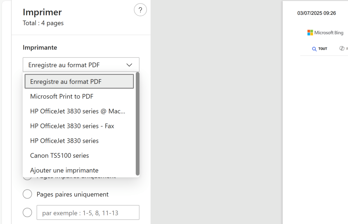 L'option « Print to PDF » dans Windows.  © Clubic