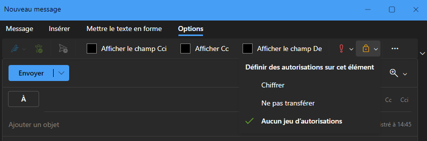 Le chiffrement Outlook n'est pas actif par défaut