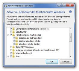 Choix des composants Windows à activer ou désactiver