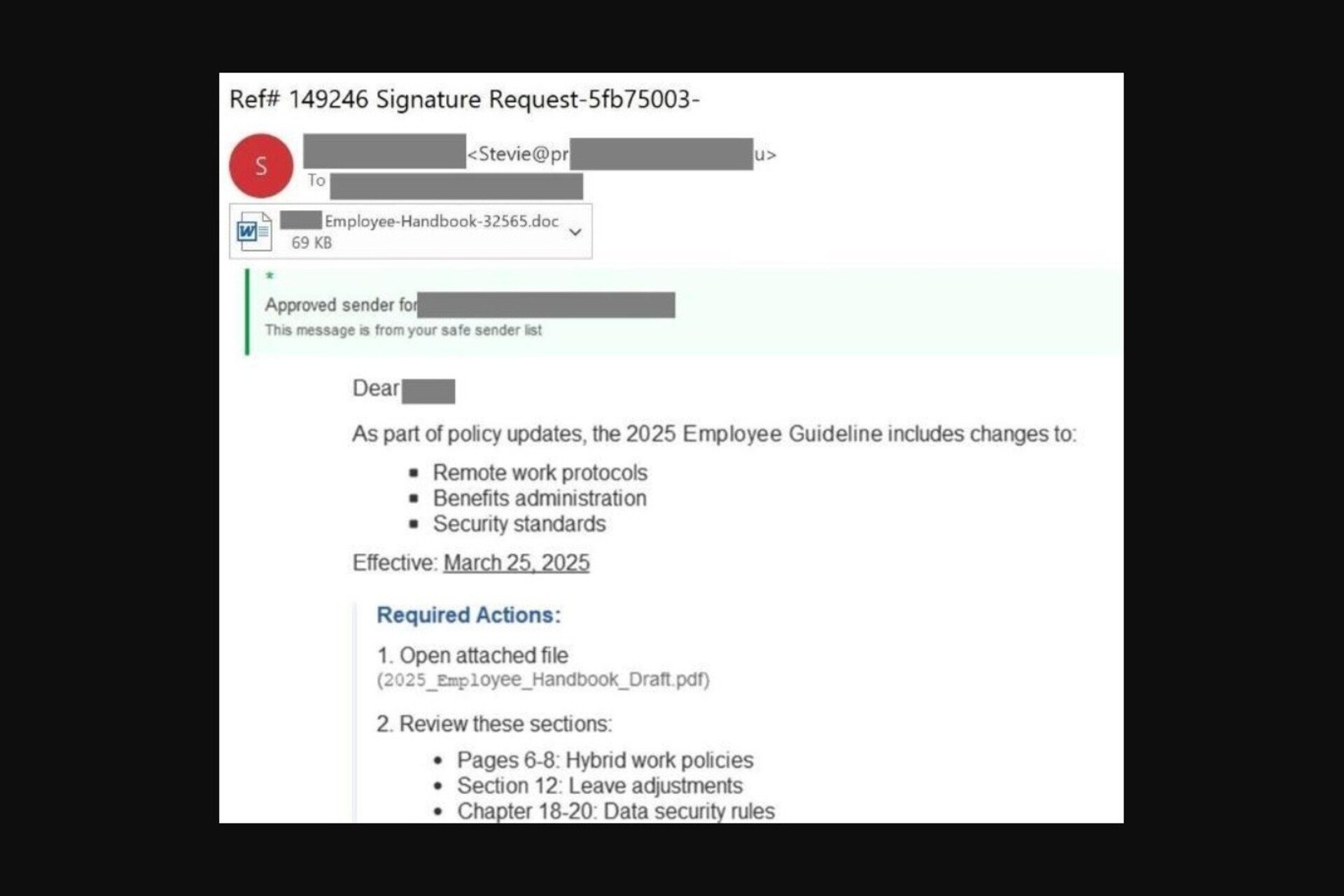 Le corps de l'e-mail frauduleux est constitué d'une image et non d'un texte © Kaspersky