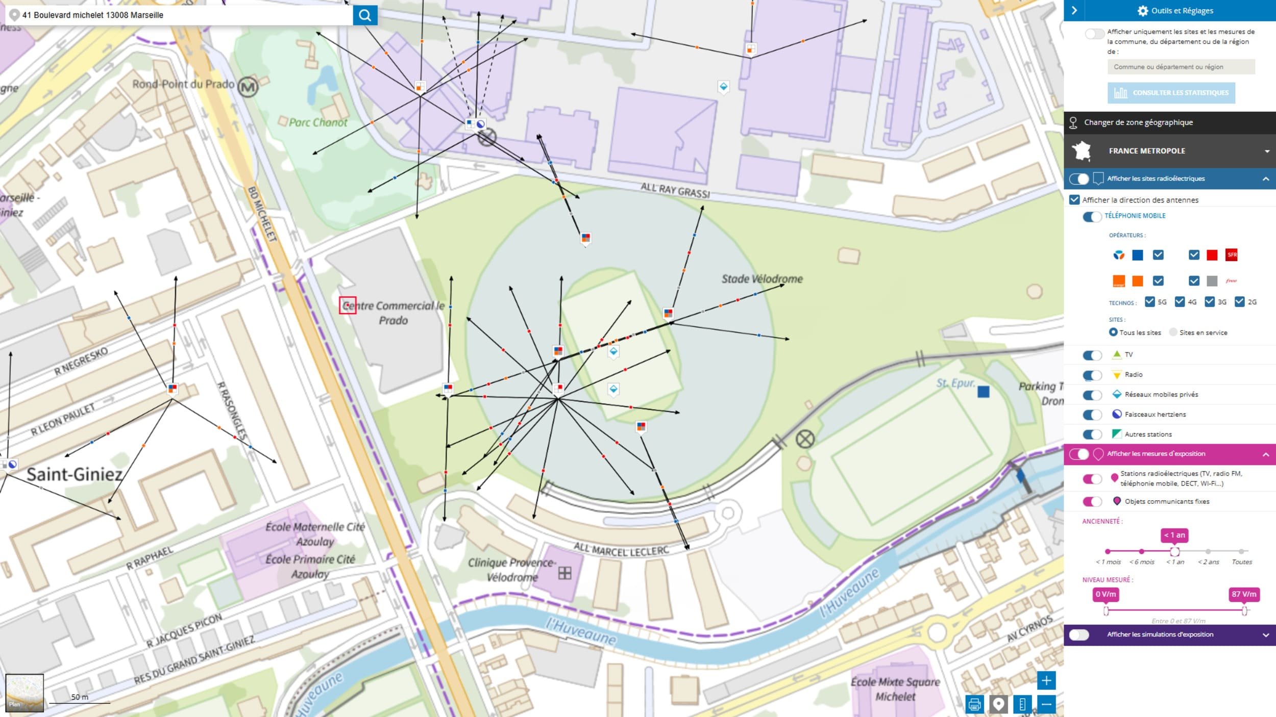 L'outil Cartoradio de l'ANFR se dote d'un nouvel outil d'affichage des mesures d'exposition des ondes électromagnétiques. © Alexandre Boero / Clubic