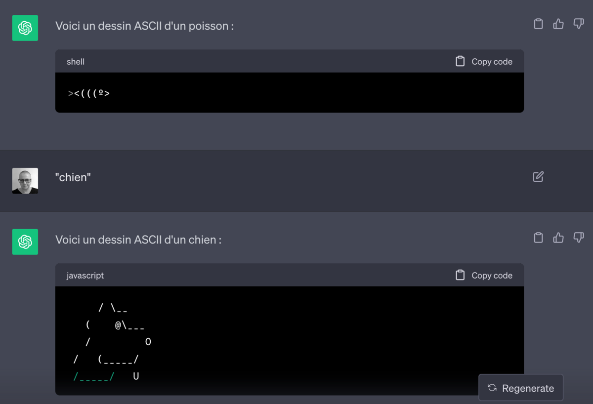 Exemple de prompt pour faire de l'art ASCII sur ChatGPT © Pascale Duc pour Clubic